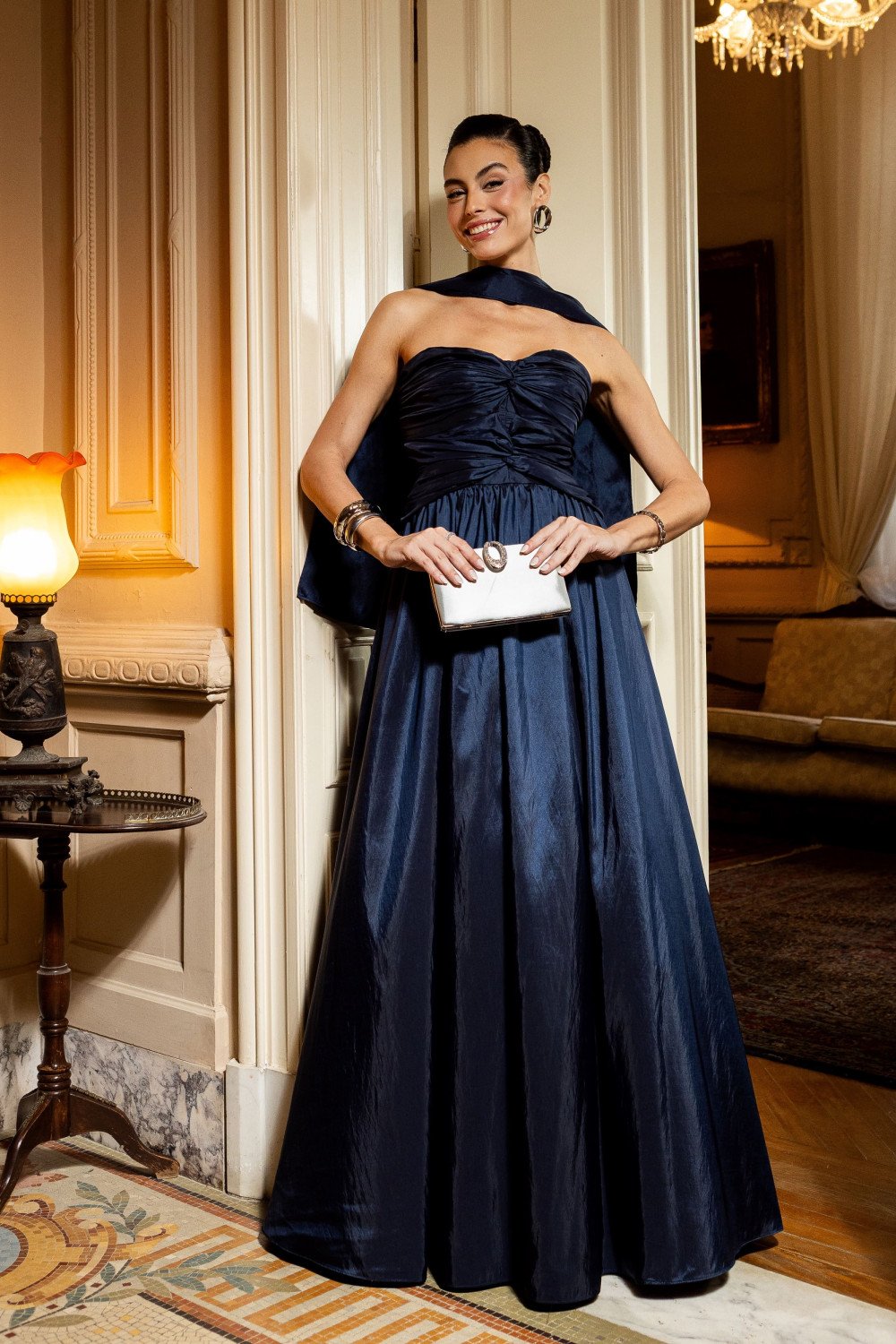 VESTIDO DE FESTA CAMILLE TAFETÁ CHOKER - AZUL MARINHO