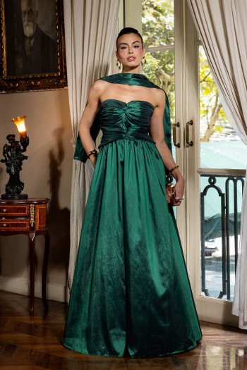 VESTIDO DE FESTA CAMILLE TAFETÁ CHOKER - VERDE ESMERALDA