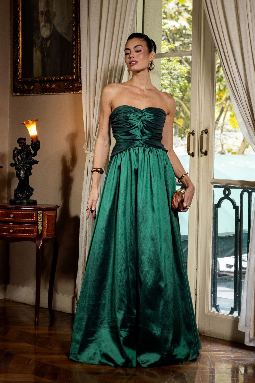 VESTIDO DE FESTA CAMILLE TAFETÁ CHOKER - VERDE ESMERALDA