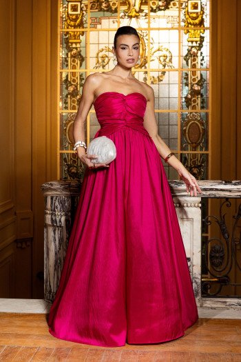 VESTIDO DE FESTA CAMILLE TAFETÁ CHOKER - FÚCSIA