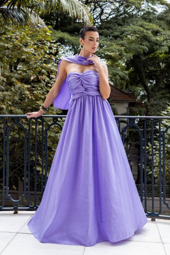 VESTIDO DE FESTA CAMILLE TAFETÁ CHOKER - LAVANDA