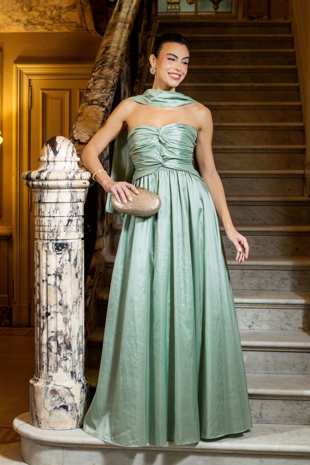 VESTIDO DE FESTA CAMILLE TAFETÁ CHOKER - VERDE MENTA