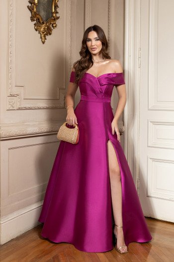 VESTIDO DE FESTA ITÁLIA OMBRO A OMBRO ZIBELINE - FÚCSIA