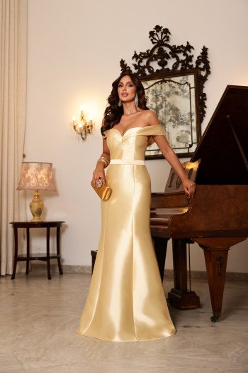 VESTIDO DE FESTA EMMELINE ZIBELINE OMBRO A OMBRO - AMARELO