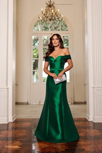 VESTIDO DE FESTA EMMELINE ZIBELINE OMBRO A OMBRO - VERDE ESMERALDA