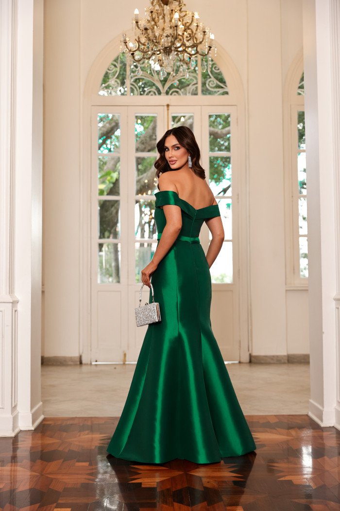 VESTIDO DE FESTA EMMELINE ZIBELINE OMBRO A OMBRO - VERDE ESMERALDA