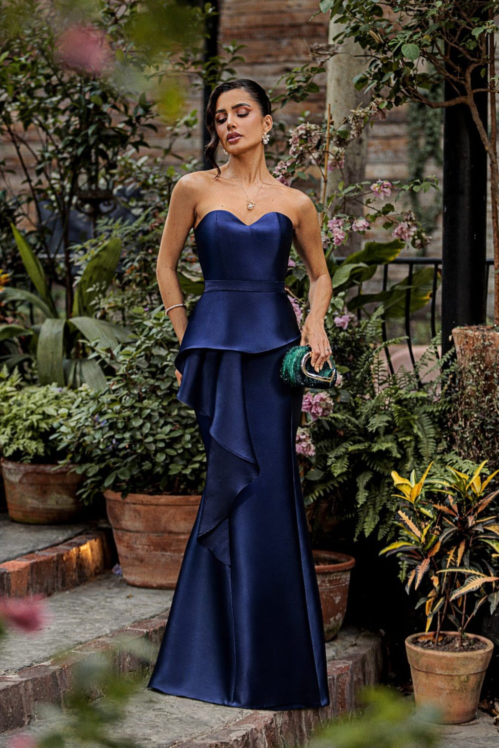 VESTIDO GLAM DECOTE CORAÇÃO ZIBELINE T.Q.C - AZUL MARINHO