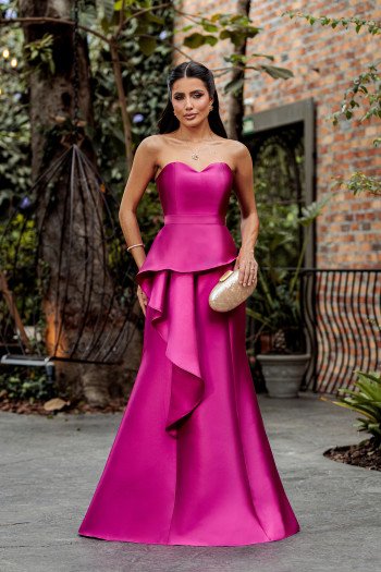 VESTIDO GLAM DECOTE CORAÇÃO ZIBELINE T.Q.C - FÚCSIA