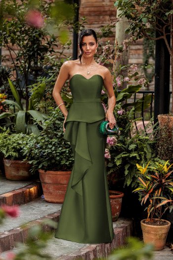 VESTIDO GLAM DECOTE CORAÇÃO ZIBELINE T.Q.C - VERDE OLIVA