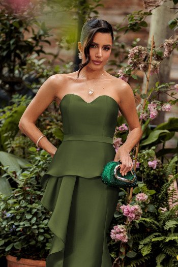 VESTIDO GLAM DECOTE CORAÇÃO ZIBELINE T.Q.C - VERDE OLIVA