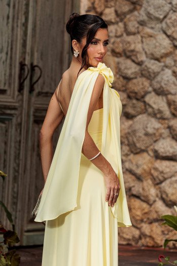 VESTIDO DE FESTA ORQUIDEA CREPE MUSSELINE - AMARELO