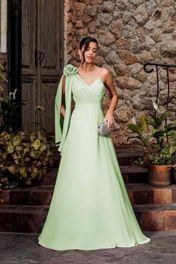 VESTIDO DE FESTA ORQUIDEA CREPE MUSSELINE - VERDE MENTA