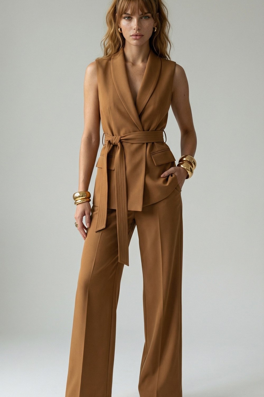 CONJUNTO CINTIA ALFAIATARIA FINESSE - CAMEL