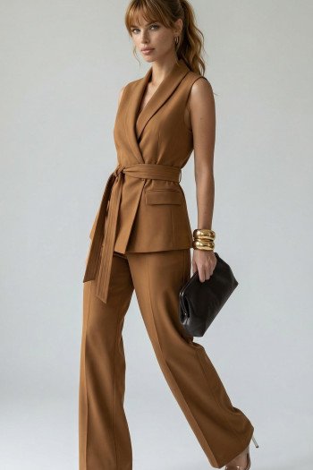 CONJUNTO CINTIA ALFAIATARIA FINESSE - CAMEL