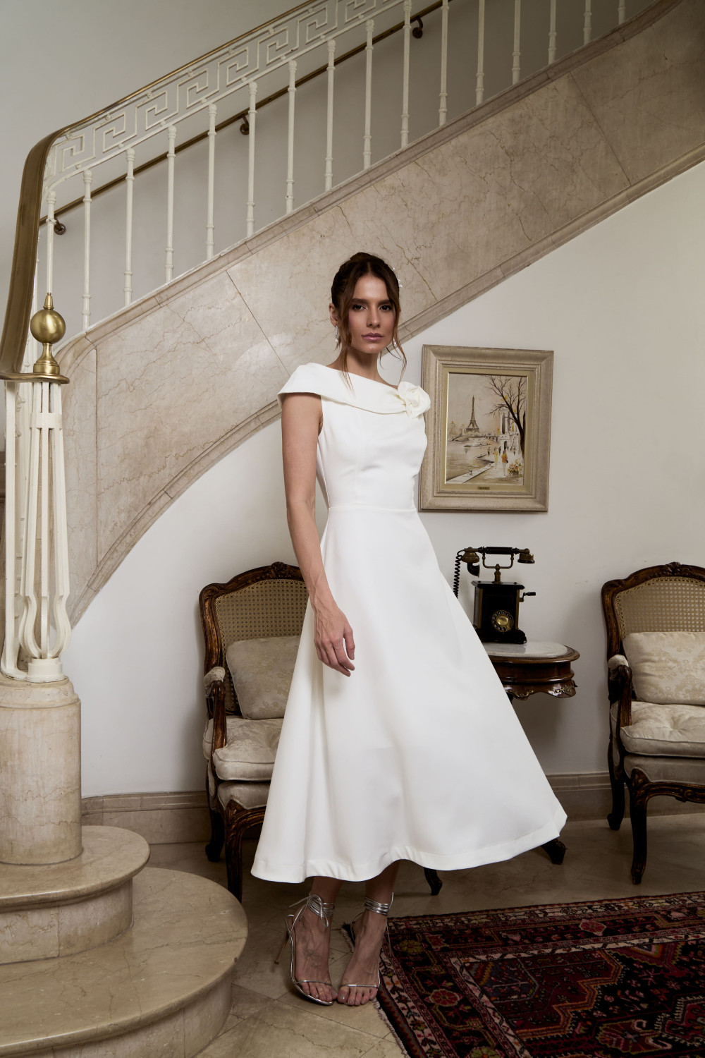 VESTIDO HILDA MIDI DETALHE FLOR - OFF WHITE