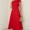 VESTIDO HILDA MIDI DETALHE FLOR - VERMELHO