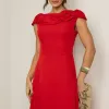 VESTIDO HILDA MIDI DETALHE FLOR - VERMELHO