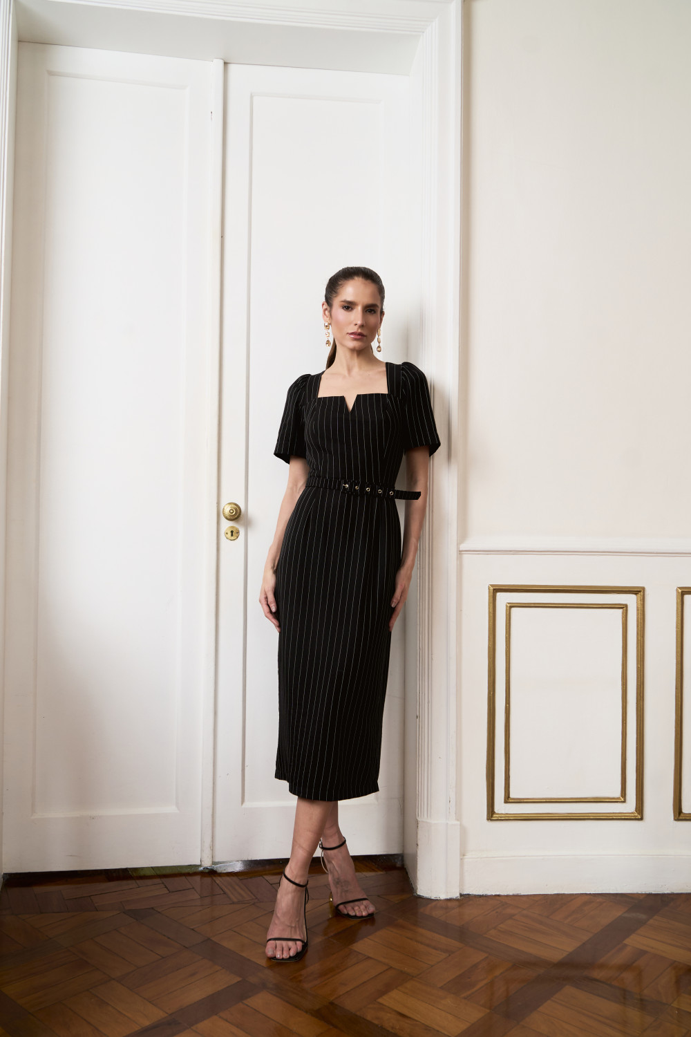 VESTIDO GEORGIA RISCA DE GIZ - PRETO