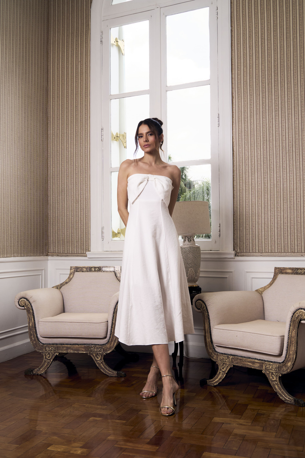 VESTIDO MIDI JENNY DETALHE LAÇO - OFF WHITE