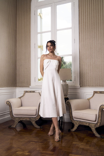 VESTIDO MIDI JENNY DETALHE LAÇO - OFF WHITE