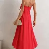 VESTIDO MIDI JENNY DETALHE LAÇO - VERMELHO
