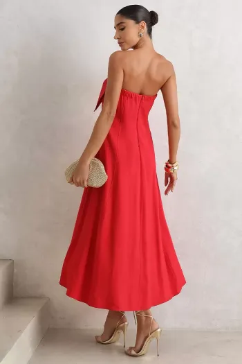 VESTIDO MIDI JENNY DETALHE LAÇO - VERMELHO