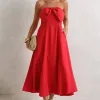 VESTIDO MIDI JENNY DETALHE LAÇO - VERMELHO