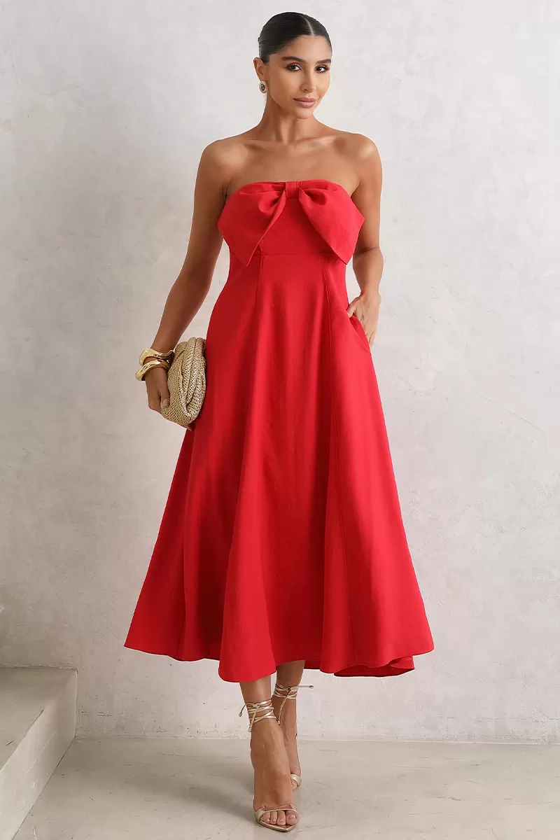 VESTIDO MIDI JENNY DETALHE LAÇO - VERMELHO