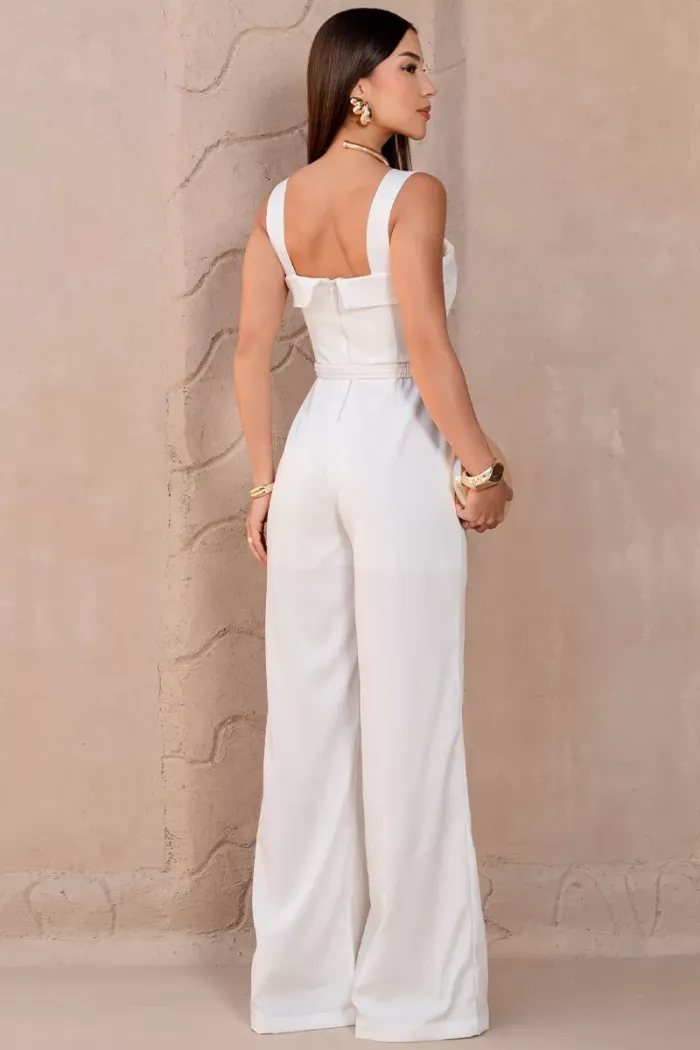 MACACÃO KÉSIA LONGO DETALHE CINTO - OFF WHITE
