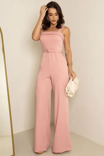 MACACÃO KÉSIA LONGO DETALHE CINTO - ROSÉ