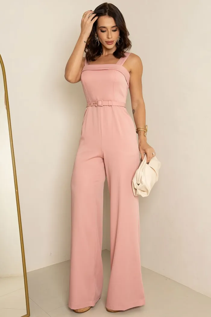 MACACÃO KÉSIA LONGO DETALHE CINTO - ROSÉ
