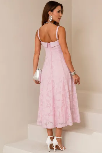 VESTIDO LOREN BORDADO ALÇA E BOLSOS - ROSA