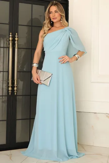 VESTIDO JAMILE LONGO UM OMBRO - AZUL SERENITY