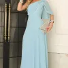 VESTIDO JAMILE LONGO UM OMBRO - AZUL SERENITY