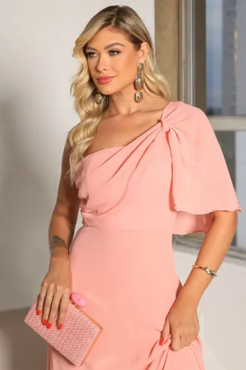 VESTIDO JAMILE LONGO UM OMBRO - ROSÉ