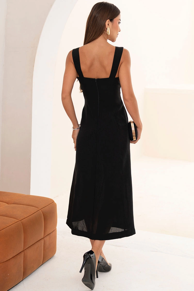 VESTIDO FRANCISCA MIDI ALÇA LARGA - PRETO