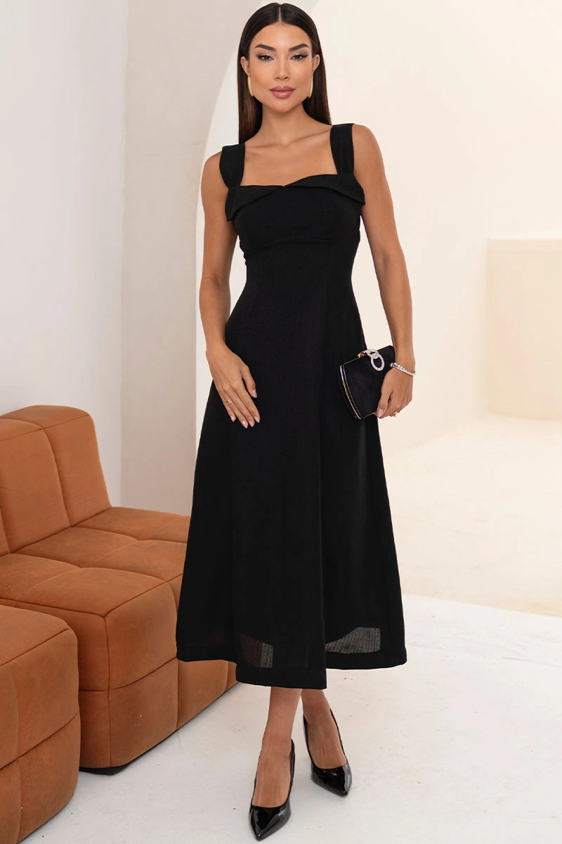 VESTIDO FRANCISCA MIDI ALÇA LARGA - PRETO