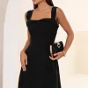 VESTIDO FRANCISCA MIDI ALÇA LARGA - PRETO