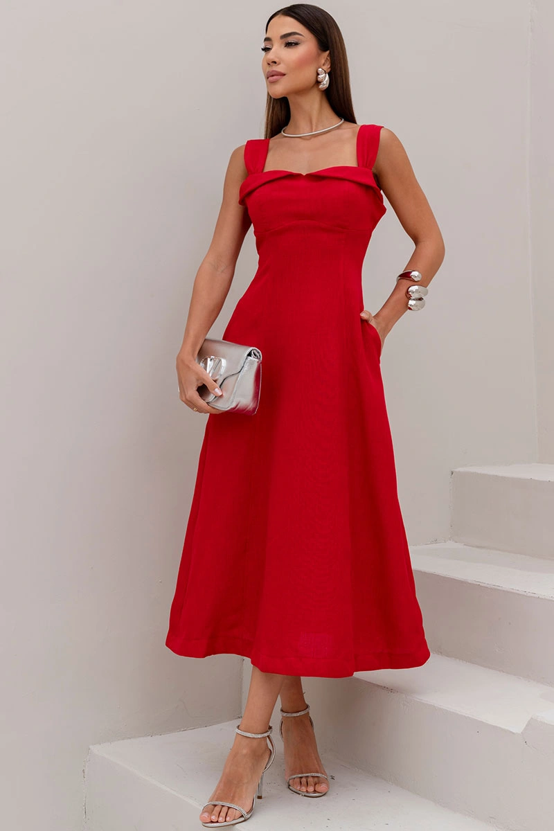 VESTIDO FRANCISCA MIDI ALÇA LARGA - VERMELHO