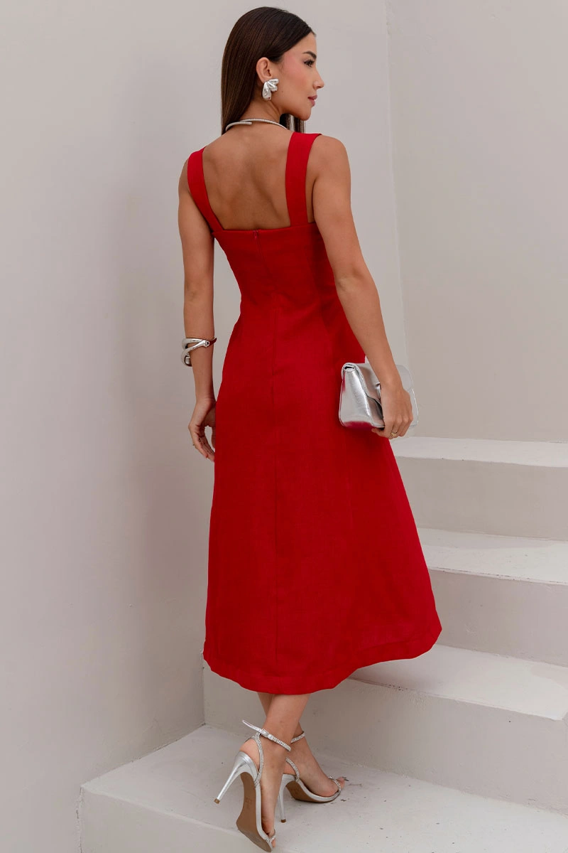 VESTIDO FRANCISCA MIDI ALÇA LARGA - VERMELHO