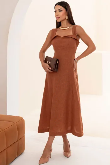 VESTIDO FRANCISCA MIDI ALÇA LARGA - MARROM