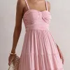 VESTIDO FLÁVIA LONGO DRAPEADO CHIFFON - ROSA