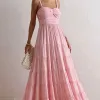 VESTIDO FLÁVIA LONGO DRAPEADO CHIFFON - ROSA