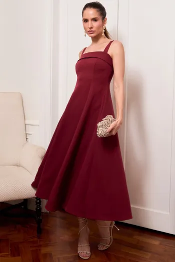 VESTIDO TEODORA COM ALÇA E BOLSOS - VINHO