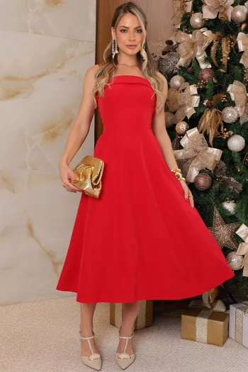 VESTIDO TEODORA COM ALÇA E BOLSOS - VERMELHO