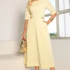 VESTIDO HEBE MIDI MANGA CURTA COM DETALHE METAL - AMARELO