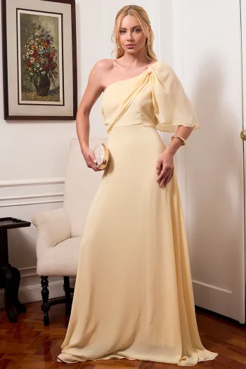 VESTIDO JAMILE LONGO UM OMBRO - AMARELO