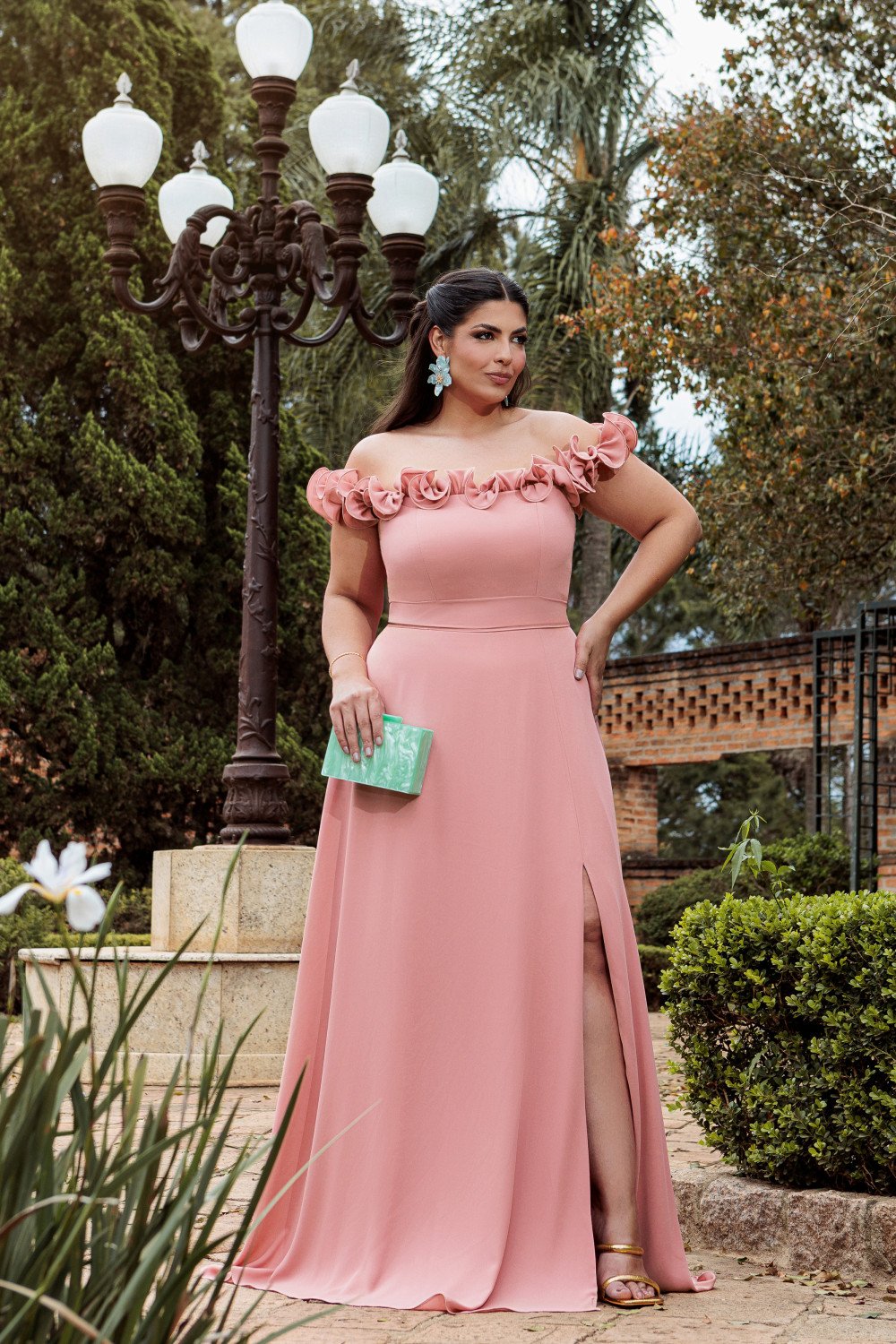 VESTIDO DE FESTA PÂMELA PLUS SIZE DETALHE FLOR - ROSÉ