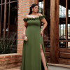 VESTIDO DE FESTA PÂMELA PLUS SIZE DETALHE FLOR - VERDE OLIVA