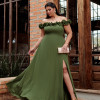 VESTIDO DE FESTA PÂMELA PLUS SIZE DETALHE FLOR - VERDE OLIVA